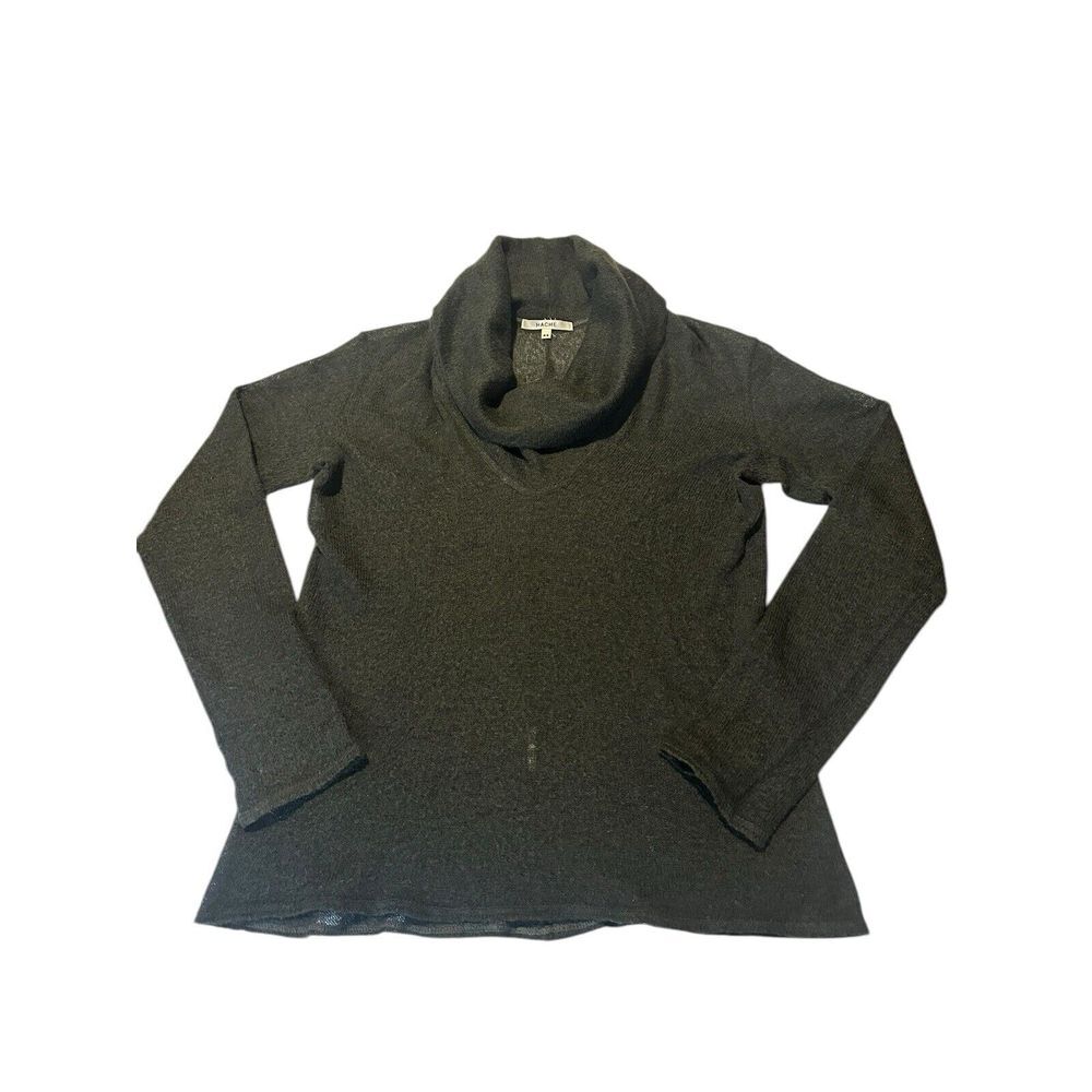 Hache Women's US8 Turtleneck Sweater Wool Italian Olive Green Sz 44 Sheer KL12-2